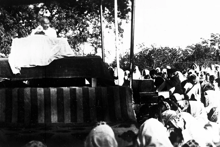 Gandhi speaks to a crowd