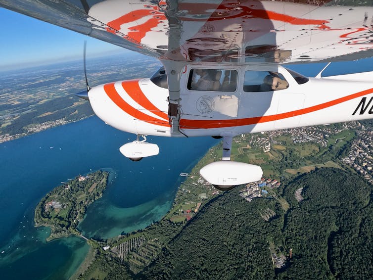 A shot of a plane from the side.