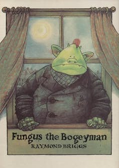 Cover of children's book featuring an illustration of a monster in a window at night.