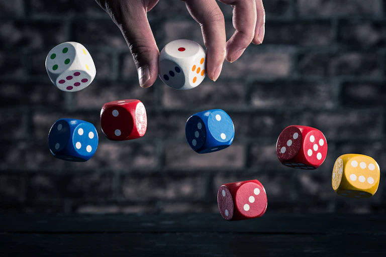 Dice thrown up in air.