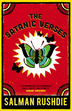 Book cover of The Satanic Verses featuring butterflies.