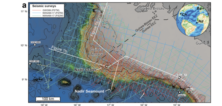 Seismic map of the Nadir crater.