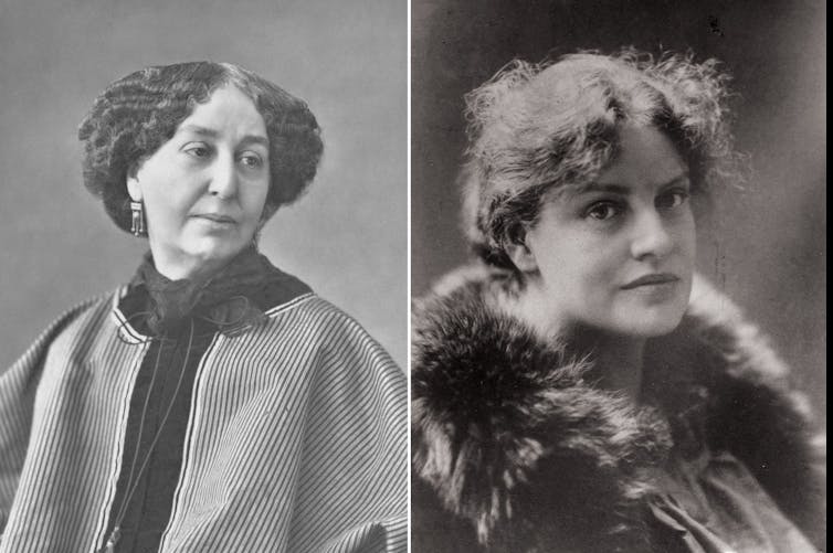 Black and white portraits of two women