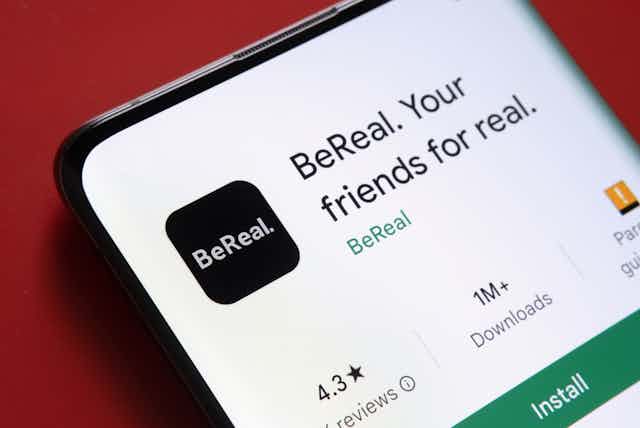 Smart phone screen with BeReal app logo