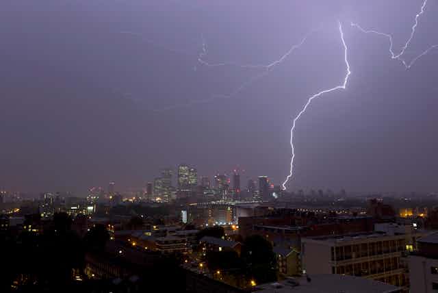 Lightning over a city 