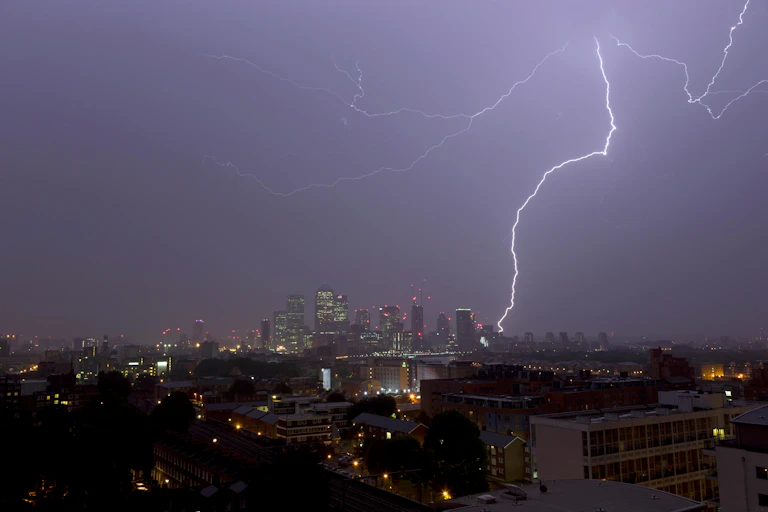 Lightning over a city