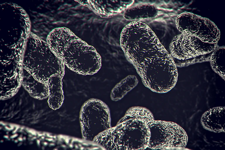 Black and white illustration of bacteria close up