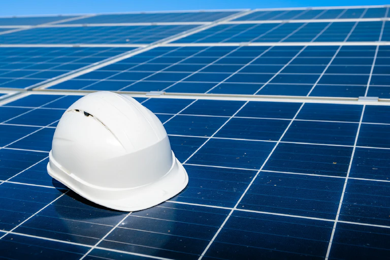 helmet on solar panel