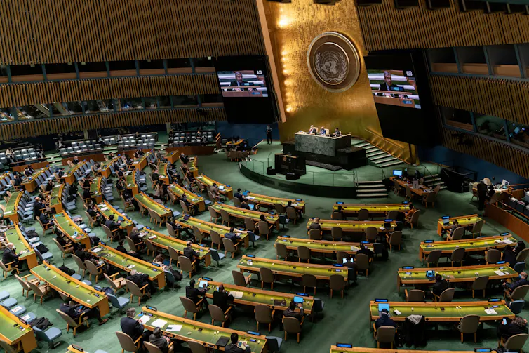 Overview of delegates in a conference hall