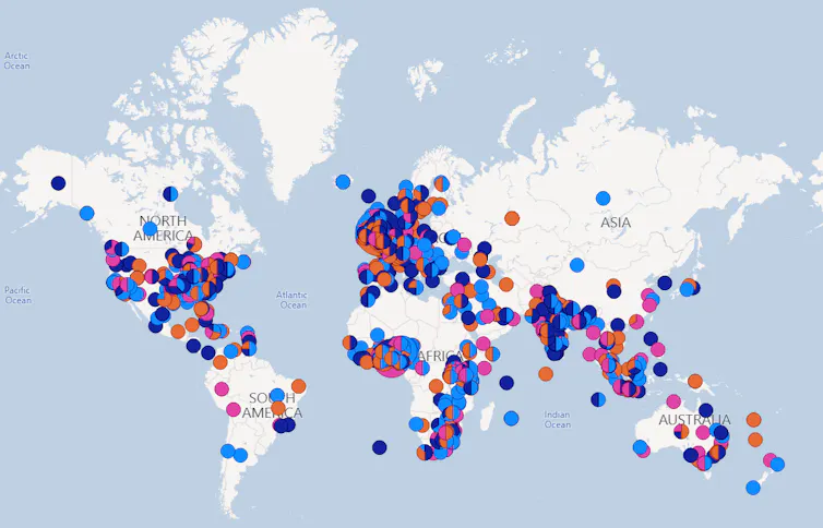 A map showing global clusters of twitter activity