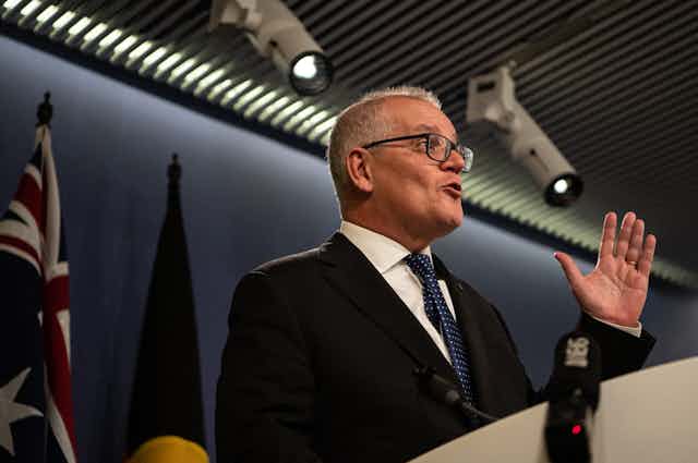 Scott Morrison speaking earlier at his press conference