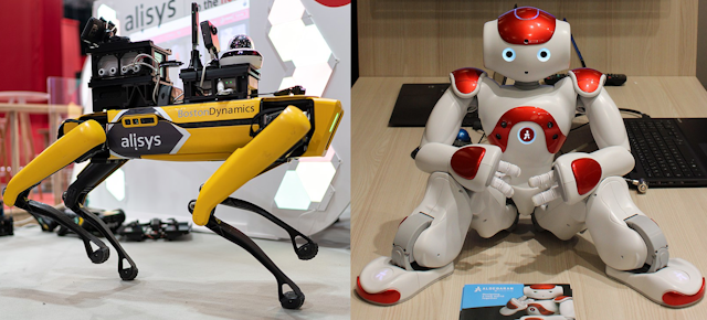 Comparaison de deux robots, l'un avec quatre pattes, l'autre humanoïde