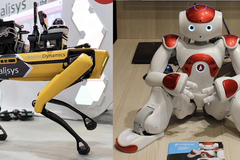 Comparaison de deux robots, l'un avec quatre pattes, l'autre humanoïde