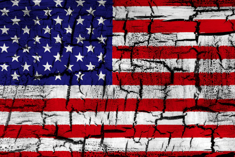 a weathered painting of the U.S. flag