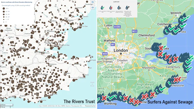 Two annotated maps of SE England