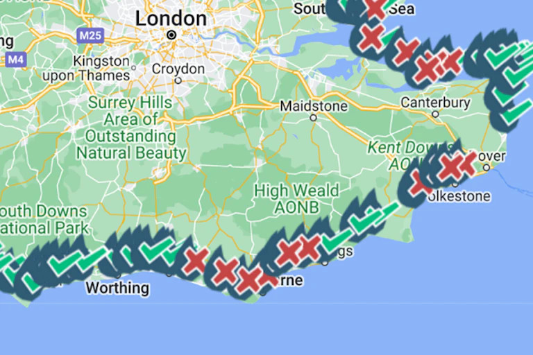 annotated map of south east england