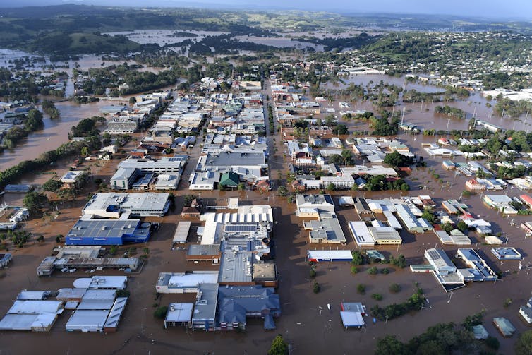Aerial photo of flooded town