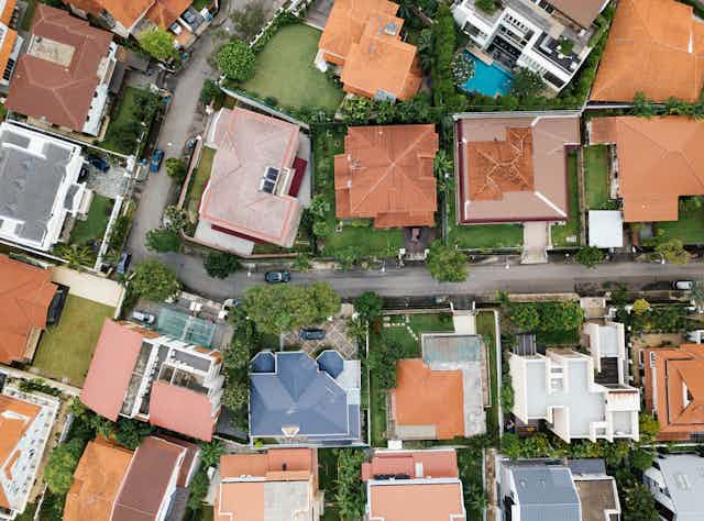 Aerial view of residential buildings