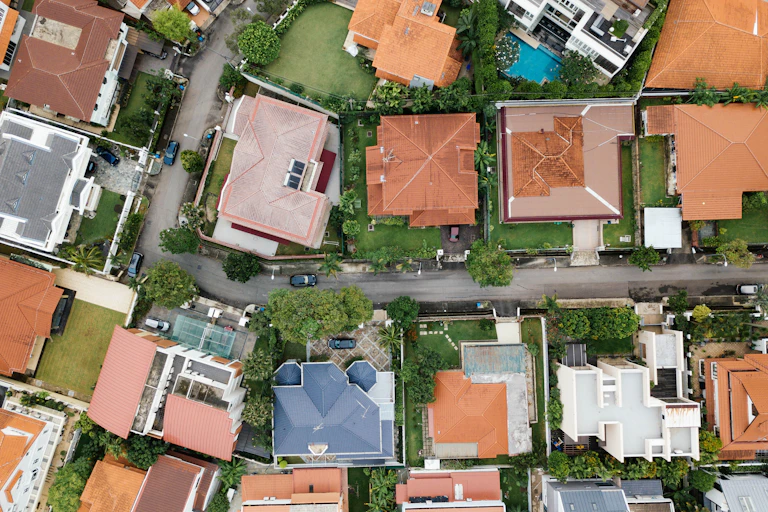 Aerial view of residential buildings