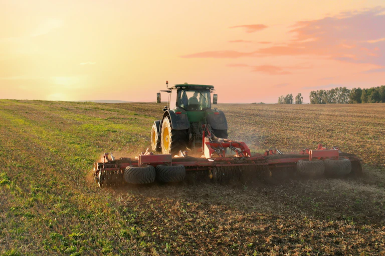A tractor working a field