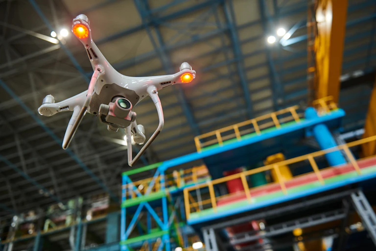 drone dans un batiment industriel