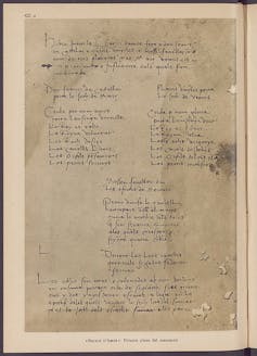Reproduction of the first page of the manuscript of _Scachs d'amor_.