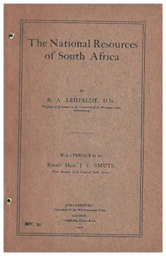 An old-fashioned brown book with a plain cover and the title The Natural Resources of South Africa