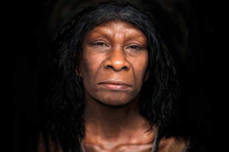 Painting of Neanderthal woman