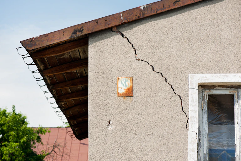 Fissure sur le mur d'une habitation.