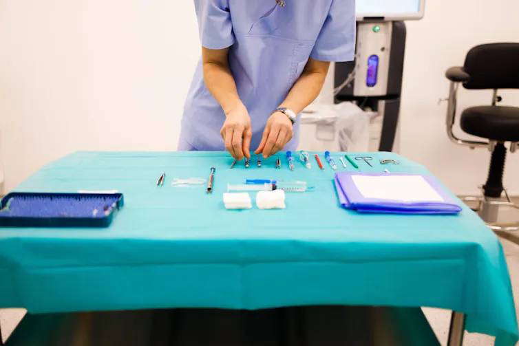 Medical equipment being prepared for cataract surgery