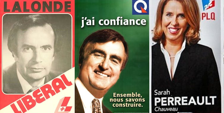 Québec election signs in French from over the years.