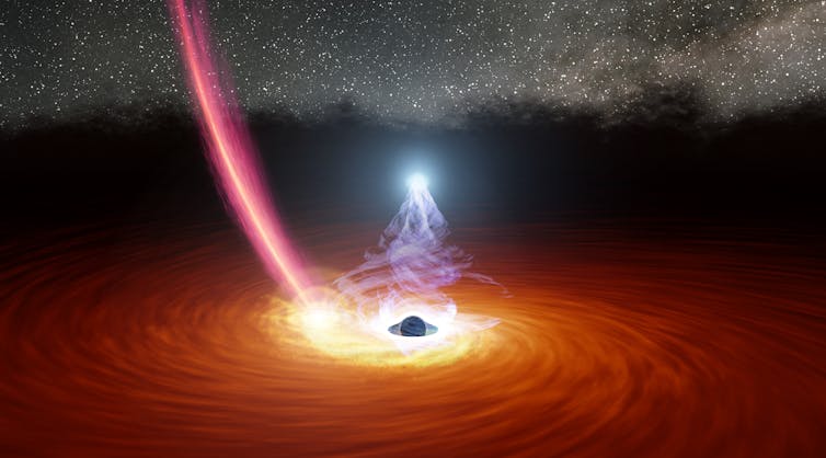 Señales de otras dimensiones en la materia que expulsan los agujeros negros