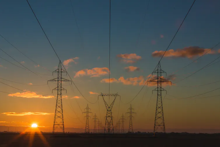 Electrical pylons, sunset
