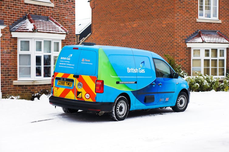 British Gas van parked in snowy street