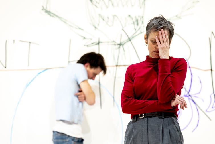 Two characters on stage