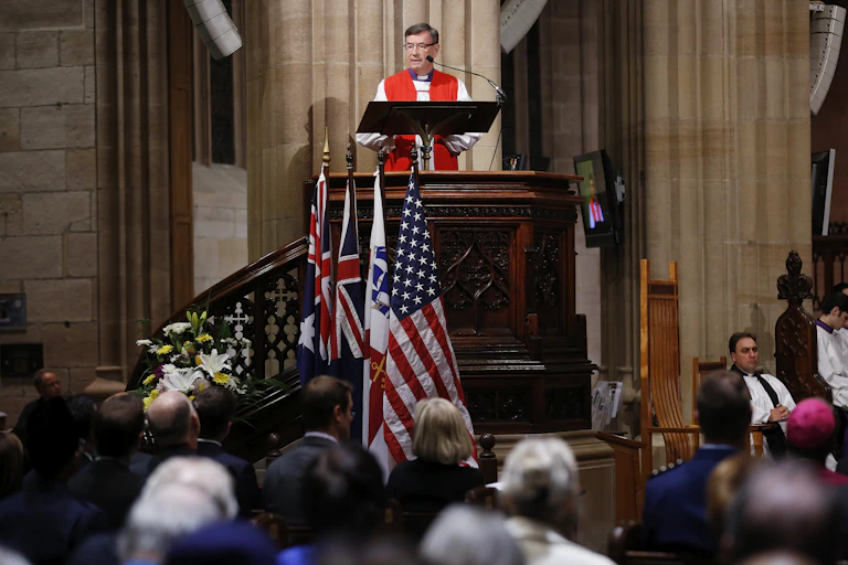 Former Sydney Anglican archbishop Glenn Davies speaks during a church service