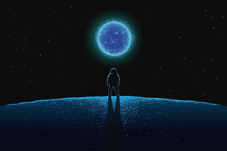 Astronaute regardant la Terre depuis la Lune