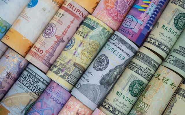 An assortment of currency from around the world
