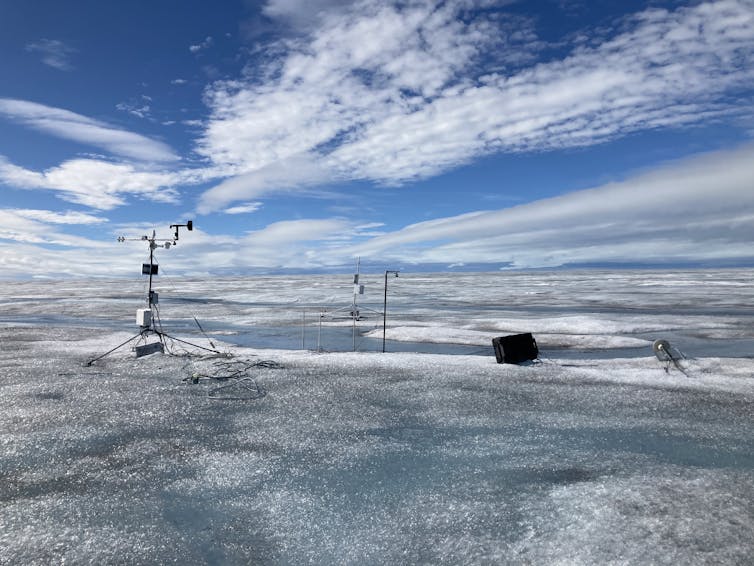 Weather stations sit atop wet snow in Greenland