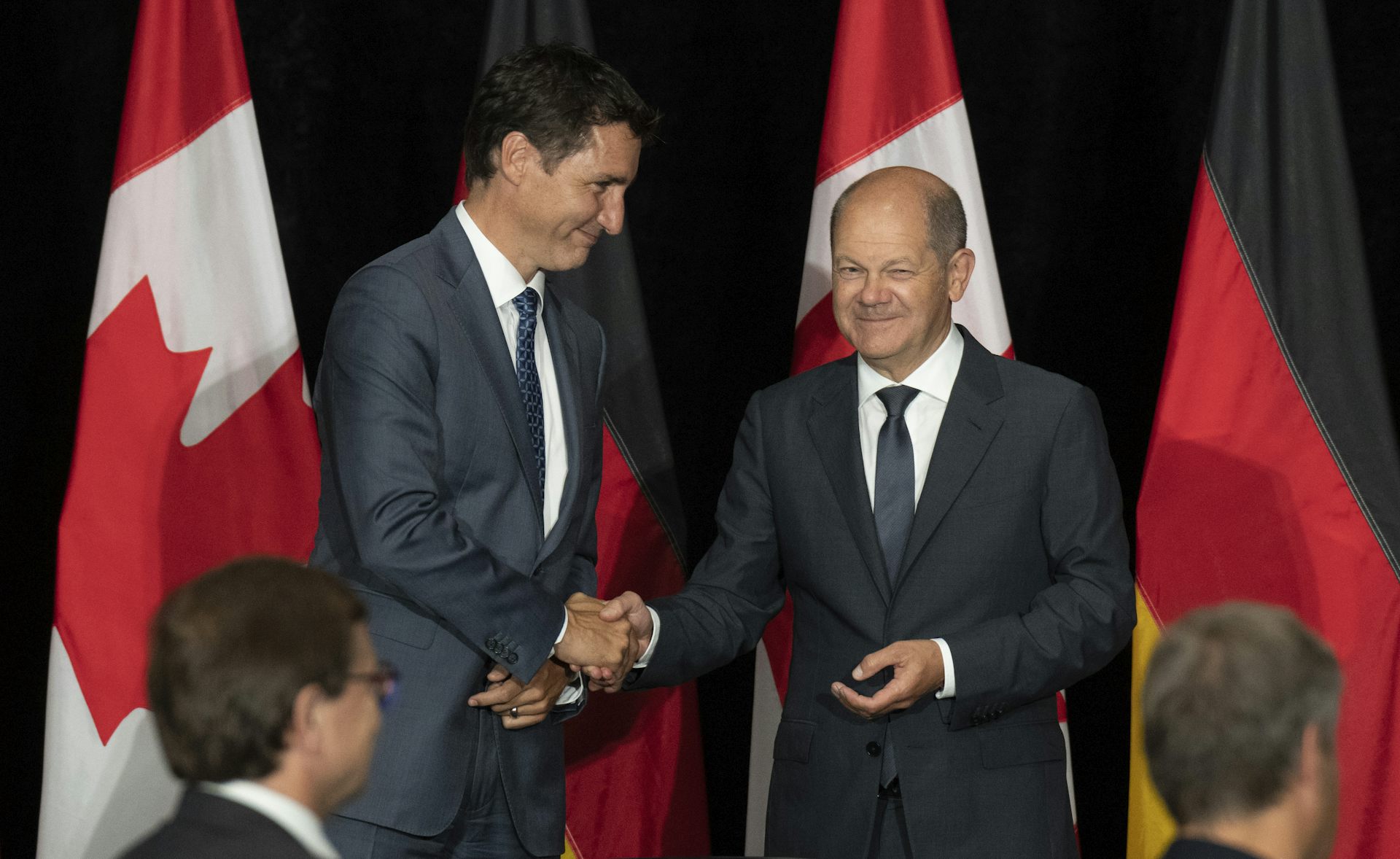 Canadian Prime Minister Justin Trudeau and German Chancellor Olaf Scholz signed a deal on Aug. 23, 2022, to kickstart a transatlantic hydrogen supply chain, with the first deliveries expected in just three years. THE CANADIAN PRESS/Adrian Wyld
