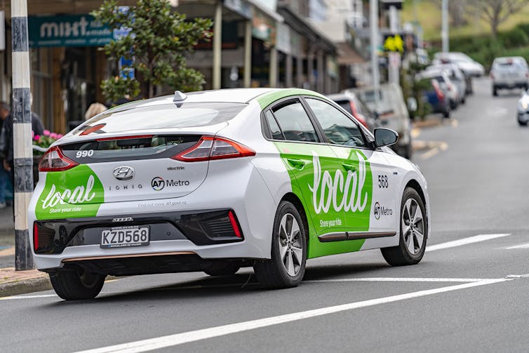 An electric car providing on-demand transport in Auckland.