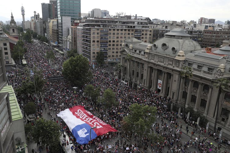 Aerial view of protests