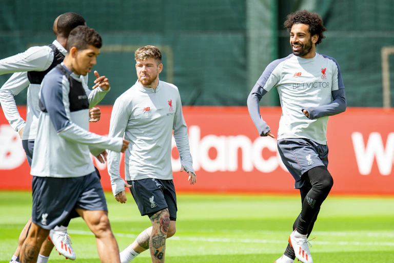 Liverpool footballers training