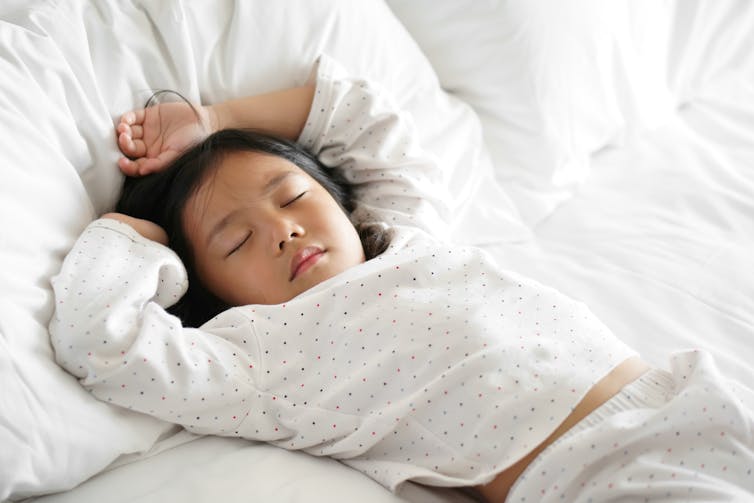 A sleeping child wearing pyjamas