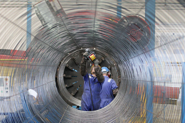 Workers working on a section of the NordStream pipeline.