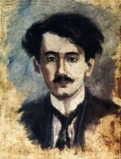 Pintura de un hombre con bigote y corbata de principios del siglo XX.