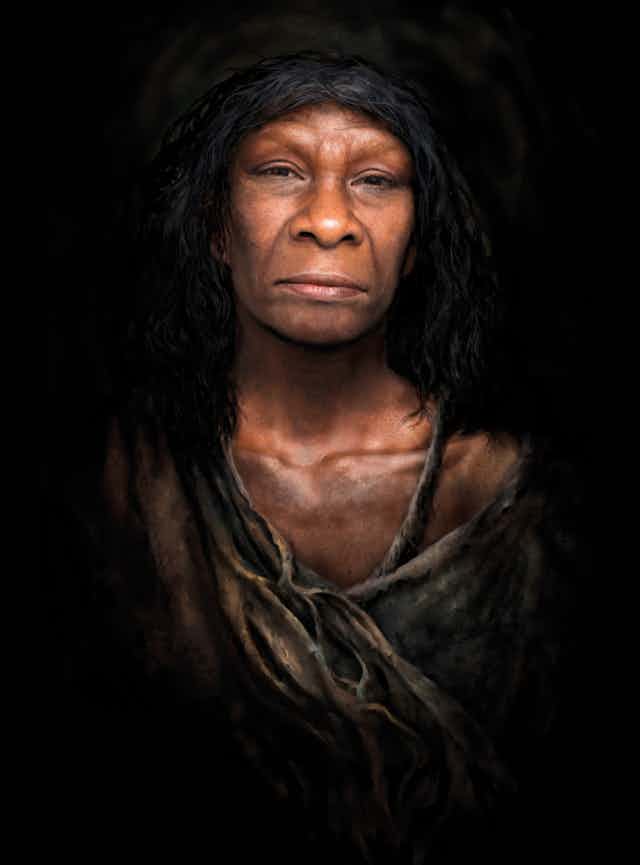 Pintura de una mujer neandertal