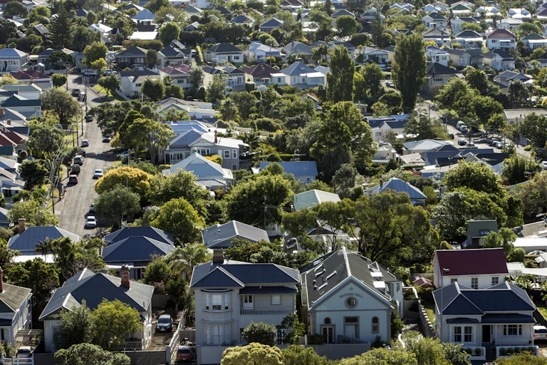aerial view of houses in Auckland suburb
