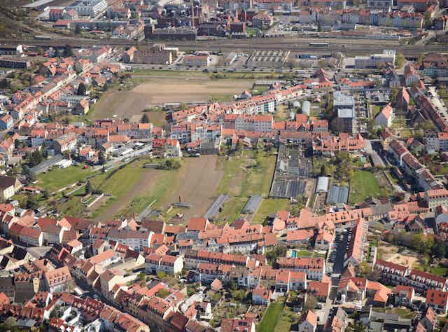 Aerial view of the Market Gardeners' District in Bamberg.