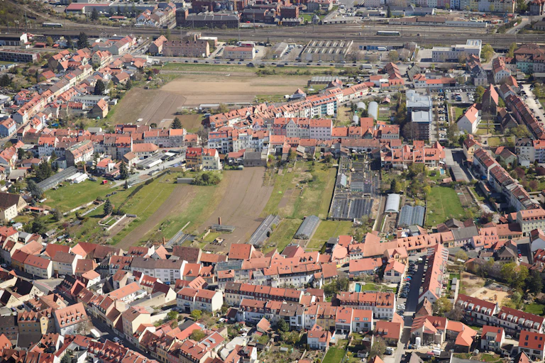 Aerial view of the Market Gardeners' District in Bamberg.